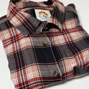 C&C California Women’s Long Sleeve Rayon Button Up Plaid Shirt Blouse Size M